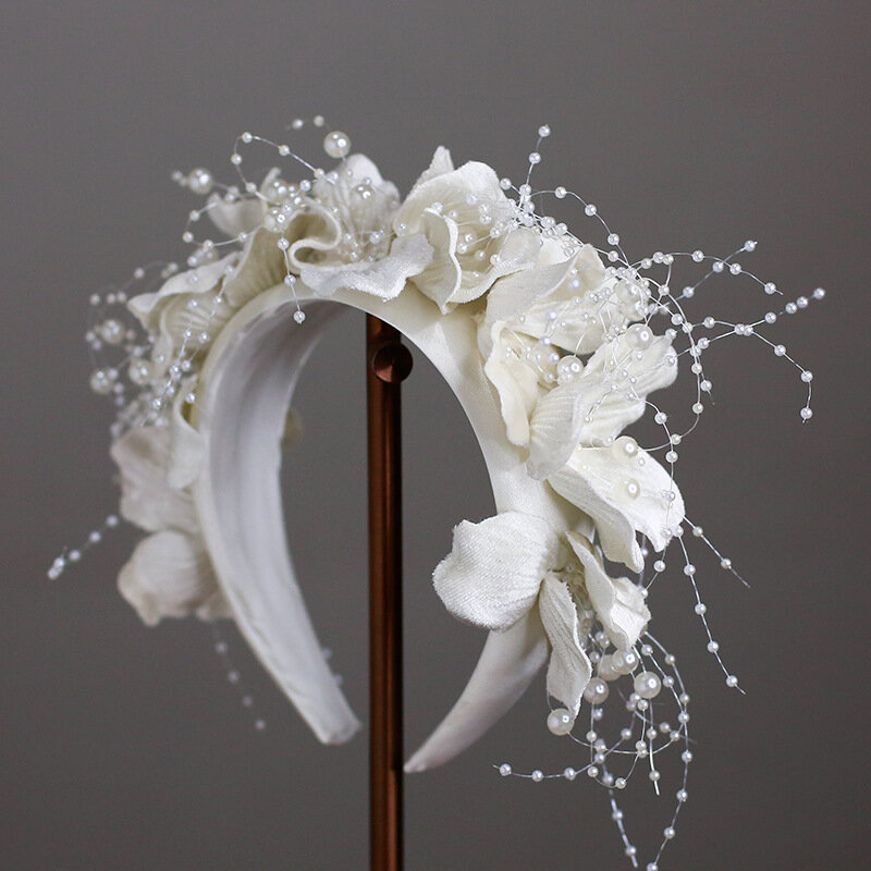 Diadema de flores blancas francesas para mujer, tiara elegante, accesorios para el cabello para novia de boda