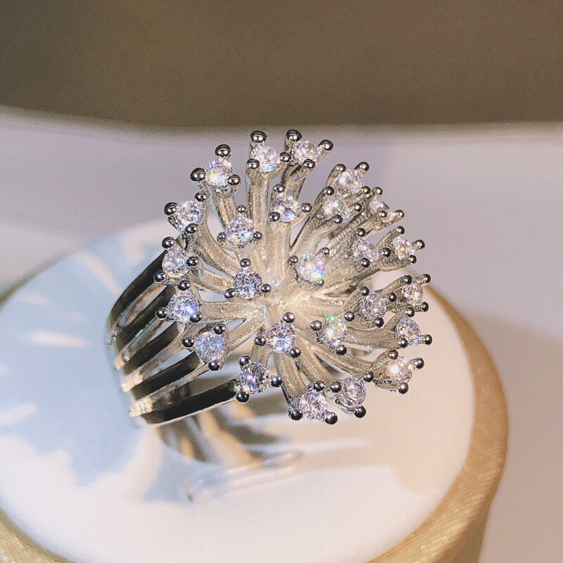 925 sterling silver glittering zircon dandelion ring ladies three claw zircon ring party birthday fashion jewelry gift