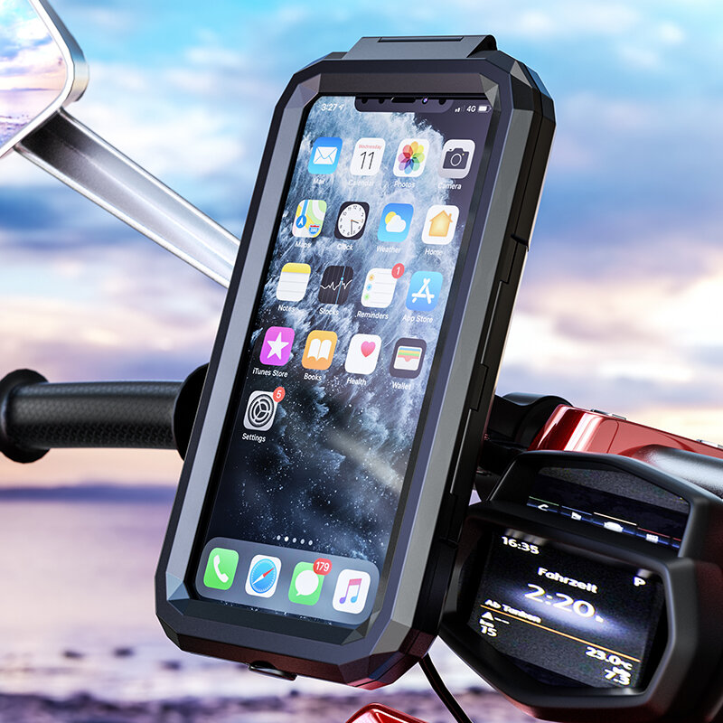 Soporte de teléfono para motocicleta, resistente al agua, para manillar de bicicleta o motocicleta, espejo retrovisor con pantalla táctil