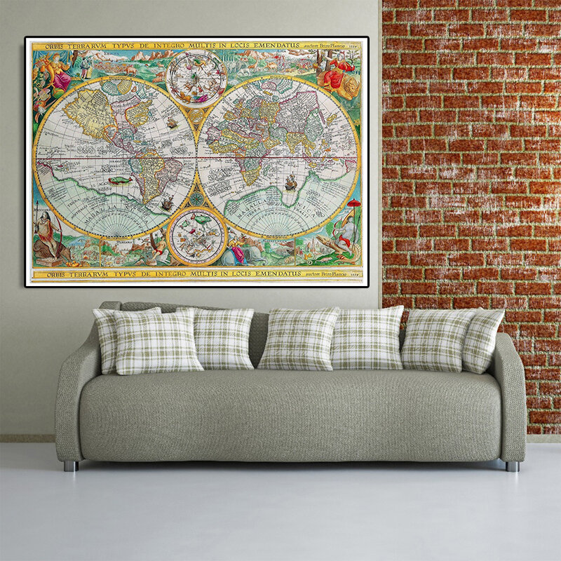 1594ヴィンテージラテン世界地図150x100cm,不織布キャンバス絵画,装飾グローブアートポスター,ウォールステッカー,オフィスと家の装飾