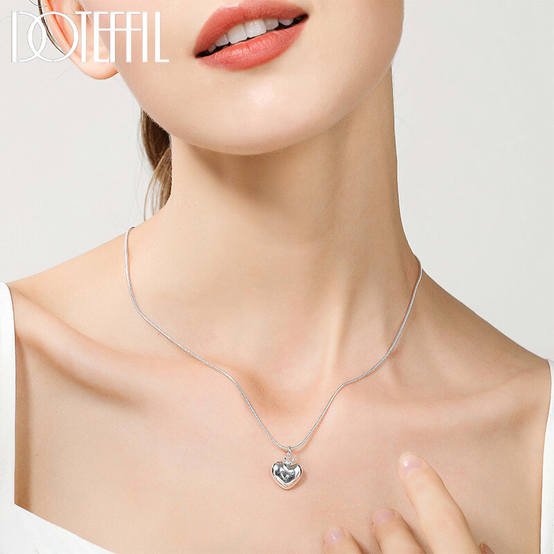 DOTEFFIL-collar con colgante de corazón pequeño para mujer, de Plata de Ley 925, cadena de serpiente de 16-30 pulgadas, joyería de moda con encanto de boda