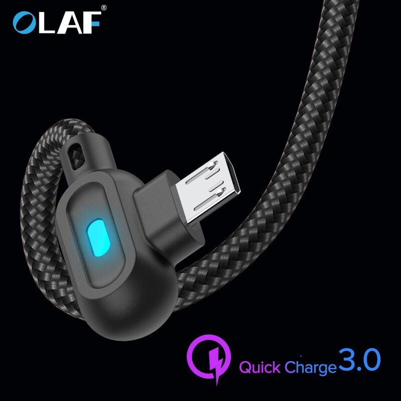 OLAF-Cable Micro USB tipo C de carga rápida, cargador de USB-C, 90 grados, para Samsung, Xiaomi, Huawei