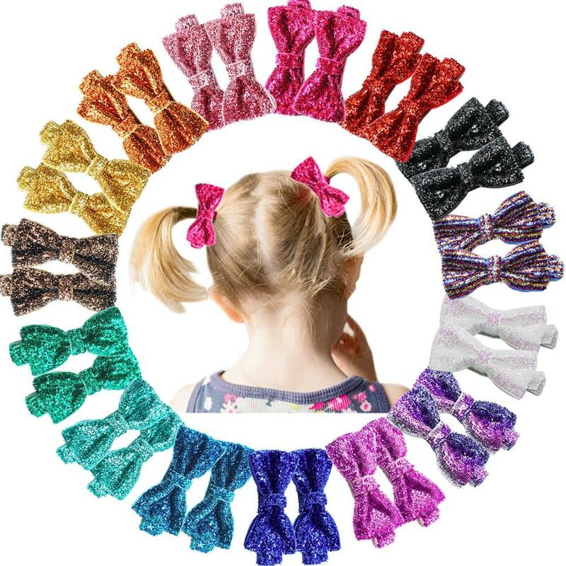 10/20/30 pezzi Bling Glitter Rainbow neonate Party spille per capelli completamente foderate Tiny 2 "fiocchi per capelli clip a coccodrillo per ragazze neonati