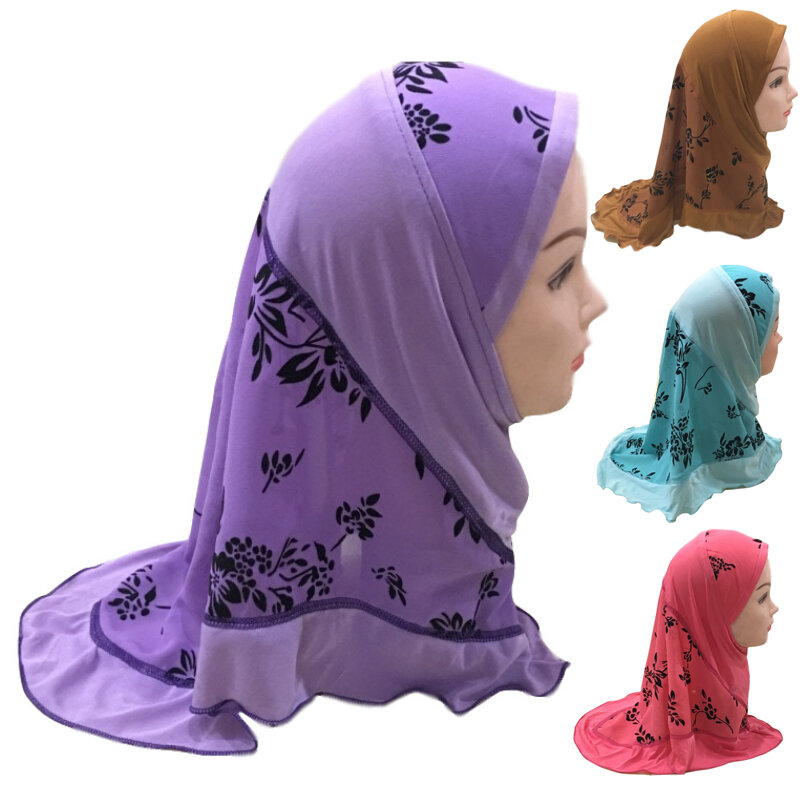 Foulard Hijab imprimé pour filles musulmanes, couvre-chef islamique, Turban, casquette, adapté aux enfants de 2 à 7 ans, arabe, couverture complète, châles Amira