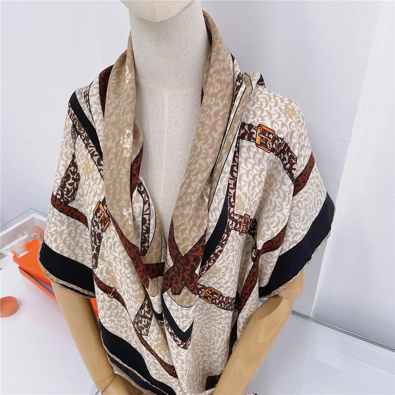 Cinto boêmio cachecol de caxemira com estampa para mulheres, grandes envoltórios quadrados, pashmina luxuosa, xale de inverno, capa, bandana 130x130cm
