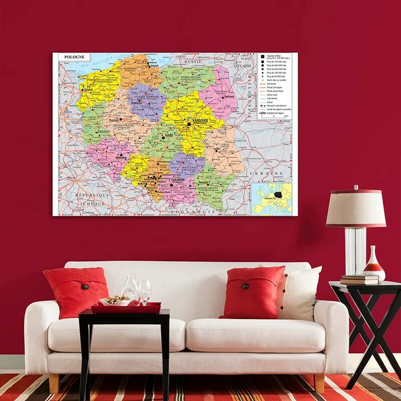 150*100センチメートルポーランド輸送マップ (フランス) 壁のポスター不織布キャンバス絵画ホームデコレーション学用品