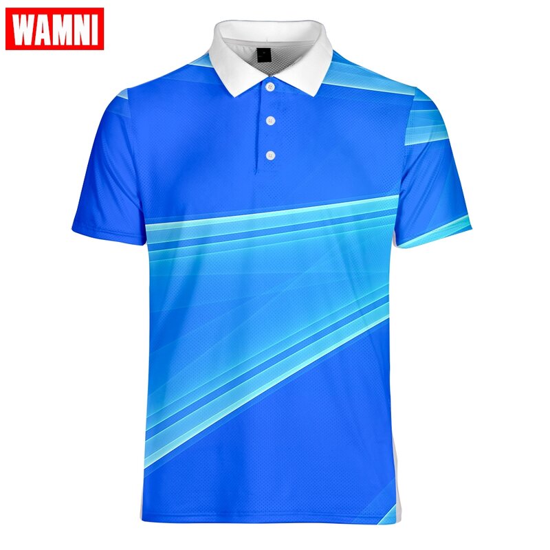 WAMNI Fashion Men 3D  Shirt Casual Sport Stripe Loose High Quality Turn-down Collar Button Male Streetwear -shirt