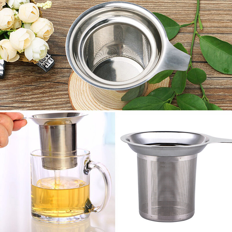 Saringan teh Stainless Steel, aksesoris teh untuk Mug, saringan teh, daun longgar, jaring, saringan teh praktis