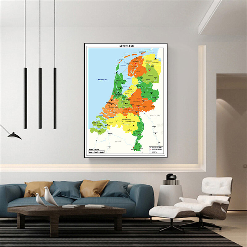 Póster decorativo de los Países Bajos para pared, lienzo de pintura para sala de estar, suministros escolares, mapa holandés, 59x84cm