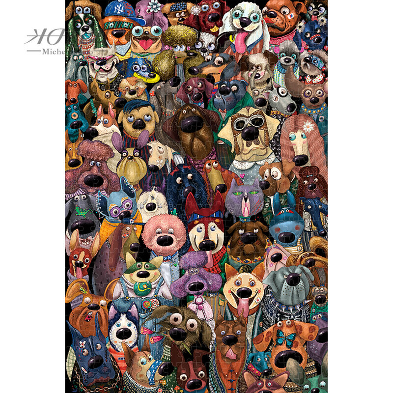 مايكل أنجلو خشبية بازل قطع 500 1000 1500 2000 قطع الكلب مجموعة صور الكرتون الحيوانات طفل لعبة تعليمية اللوحة ديكور