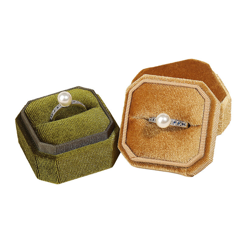 Boîte à bagues octogonale en velours, couvercle amovible, Vintage, porte-bague, pour demande de fiançailles, cérémonie de mariage, mariée