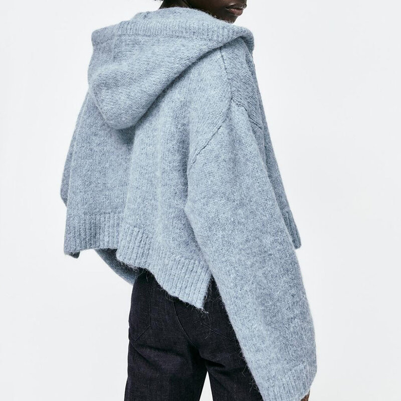 Cardigan en tricot à manches longues pour femme, pull à capuche, à la mode, avec fermeture éclair, collection automne hiver 2022