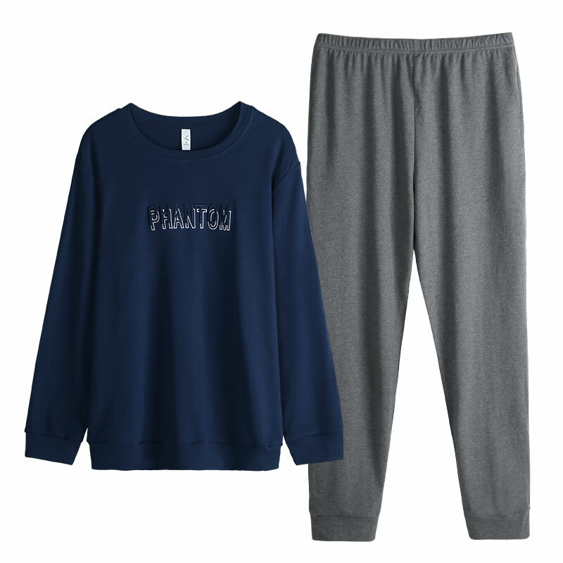 Brief Afdrukken Homesuit Homeclothes Pyjama Voor Man Nachtkleding Mannen Mode Stijl Volledige Puur Katoen Lange Broek Lange Mouw Pj Set
