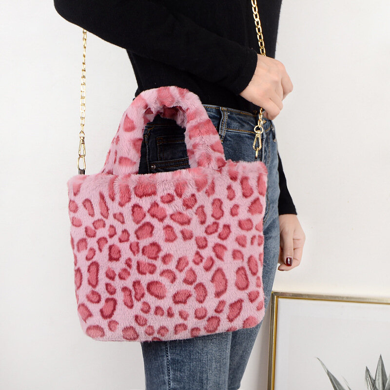 Borsa in pelliccia sintetica moda invernale borsa con stampa leopardata di grande capacità borsa a tracolla monospalla da donna borsa da donna in peluche