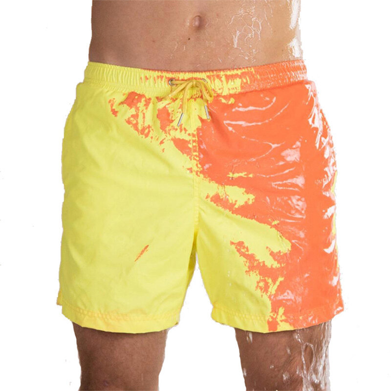 Mudança de cor mágica board shorts verão homens troncos de natação maiô secagem rápida calções praia pant dropshipping