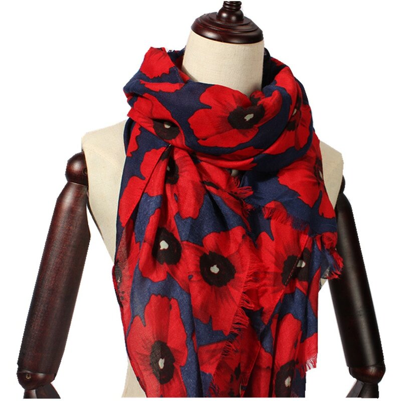 Écharpe coquelicot en coton pour femme, châles et écharpes à imprimé floral pour femme, Hijab rond, livraison gratuite, nouveau