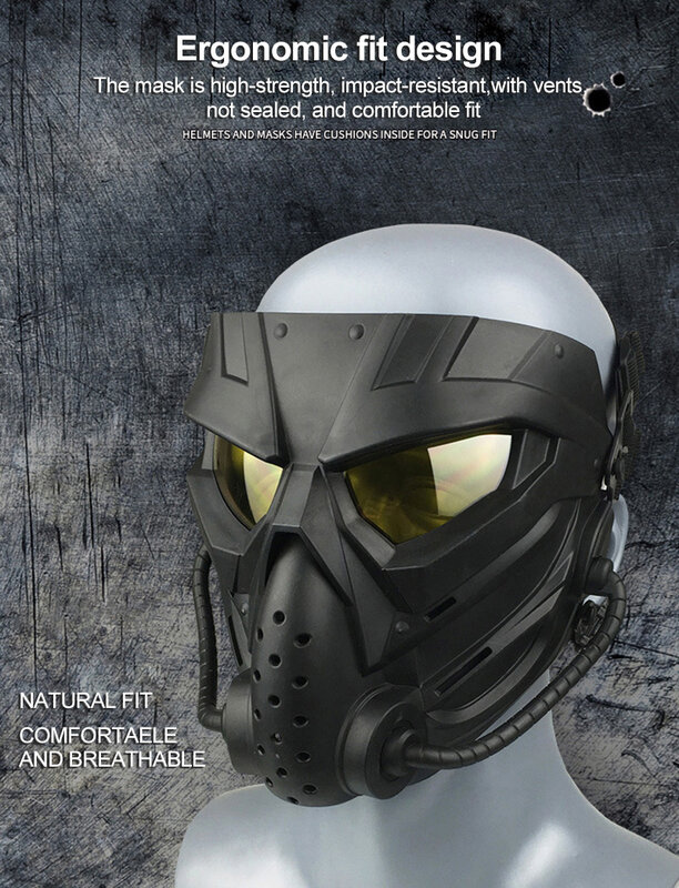 Máscara facial da motocicleta com óculos de proteção removível motociclo capacete máscara facial completa poeira máscara boca tático