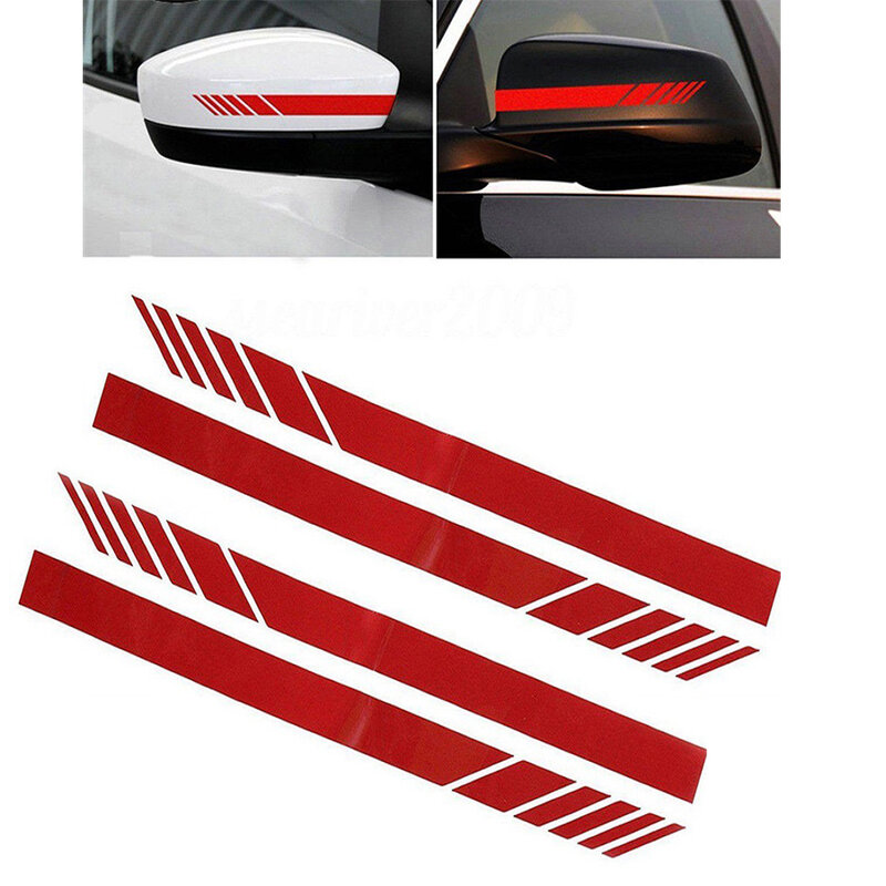 4pcs/lot x Universal Car Rear View Side Mirror Decals Vinyl Stripe Stickers Trim Kit Red