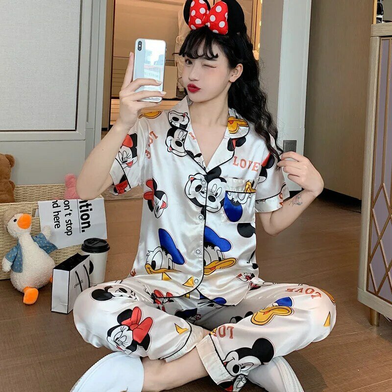 Disney Mickey e Minnie Princess print pigiama donna estate pantaloni a maniche corte sottile estate servizio a domicilio vestito 2 pezzi