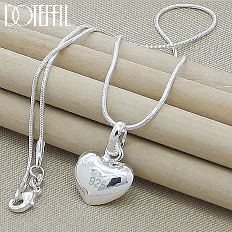 DOTEFFIL-collar con colgante de corazón pequeño para mujer, de Plata de Ley 925, cadena de serpiente de 16-30 pulgadas, joyería de moda con encanto de boda