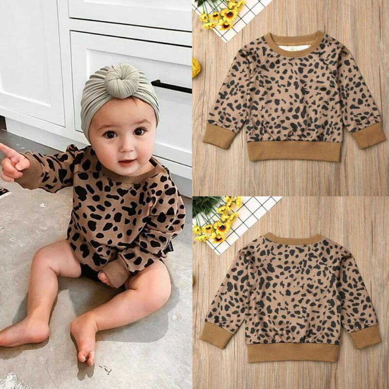 Pudcoco jesień maluch dziewczynek dziecko Leopard topy T-Shirt swetry ubrania