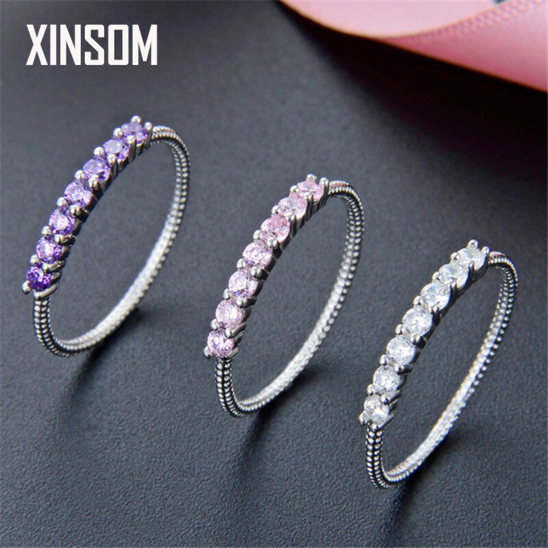 XINSOM Romantic White Pink Purple CZ Engagement Wedding Rings For Women Luxury 925 Sterling Silver Finger Rings Gift 20FEBR5