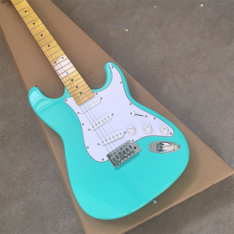 Guitare verte, garde blanche, photos réelles, vente en gros et au détail, peut être modifiée et personnalisée