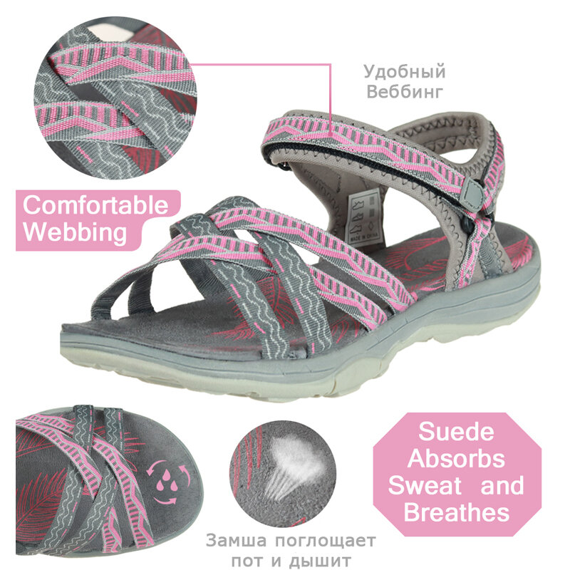 GRITION plaża sandały damskie letnie płaskie buty sportowe damskie z wystającym palcem 2021 lekkie oddychające Walking piesze wycieczki Trekking Casual