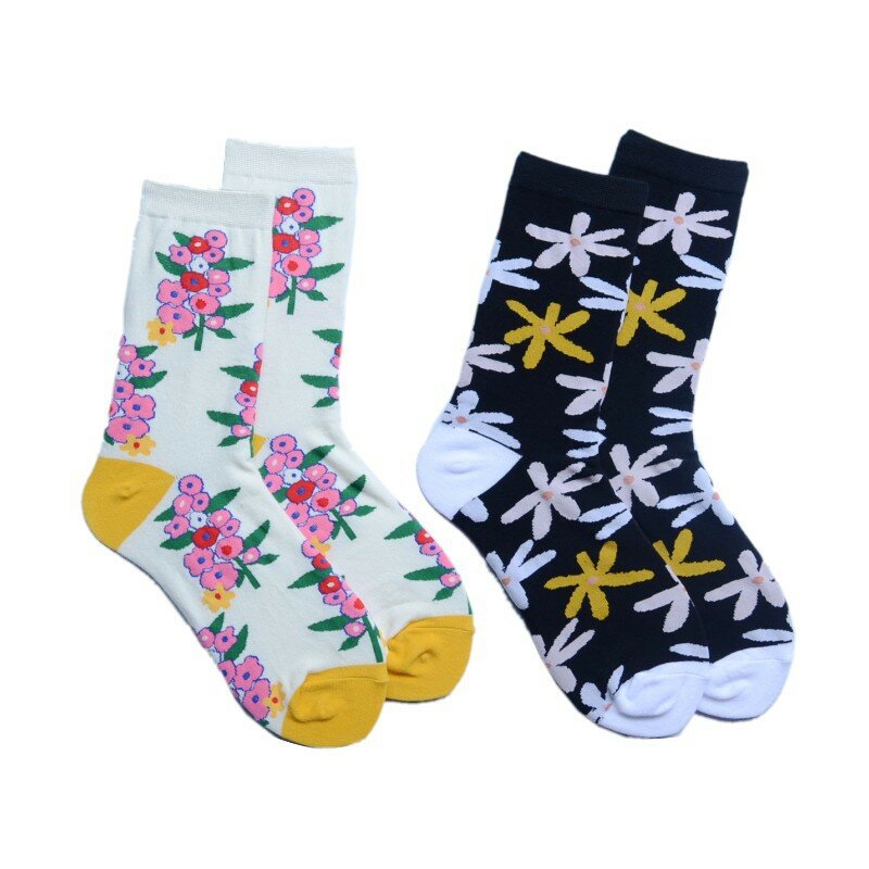 Retro Kunst Blume Gekämmte Baumwolle Socken Frauen Chic Kreative Bougainvillea Nette Socken Qualität Japanischen Harajuku Straße Sport Socke