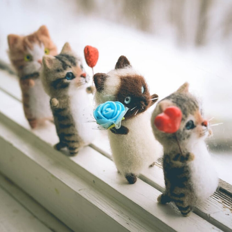 Schattig En Interessant Handgemaakt Speelgoed Doe-Het-Zelf Wolvilt Kattenkits Onafgemaakte Pluche Pop Porren Muziekspeelgoed Cadeau
