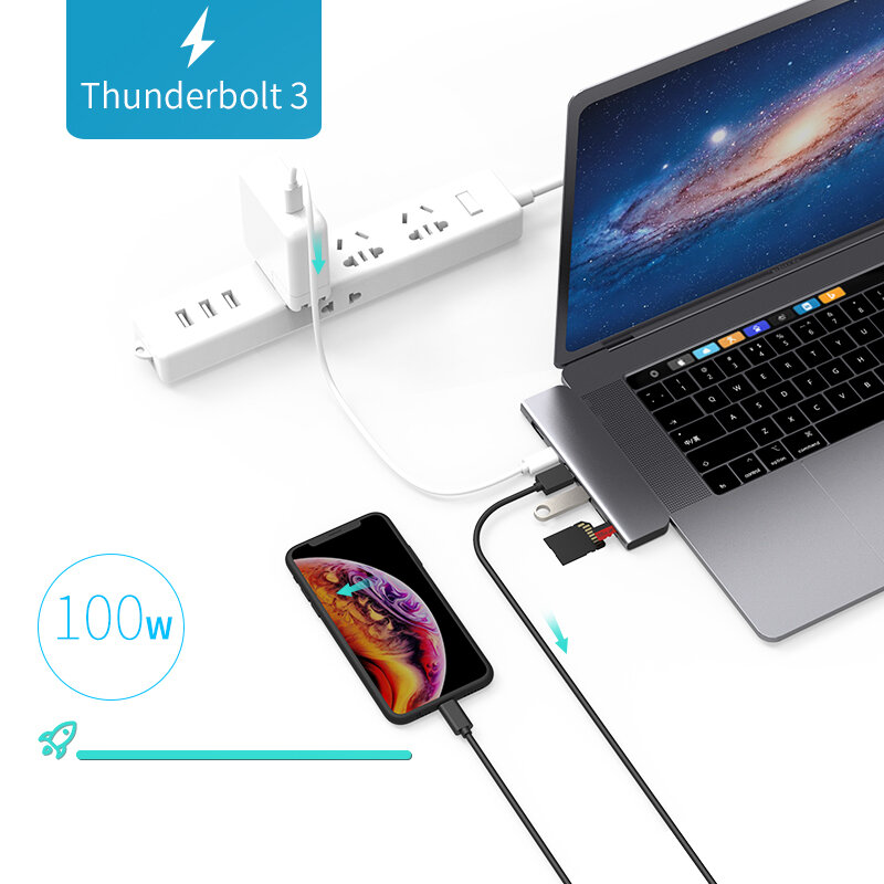 USB-концентратор USB 3,1 Type-C/HDMI, 4K, Thunderbolt 3, с концентратором 3,0 TF, слотом для чтения SD, PD для MacBook Pro/Air 2018 - 2020