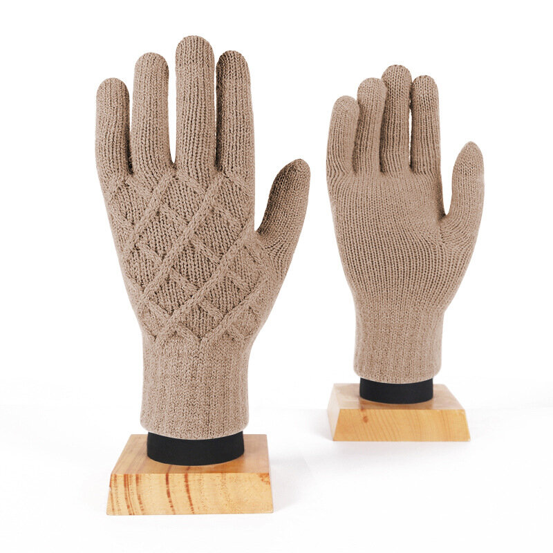 Женские зимние трикотажные варежки, теплые однослойные шерстяные перчатки с рисунком ананаса для сенсорных экранов, ветрозащитные перчатк...