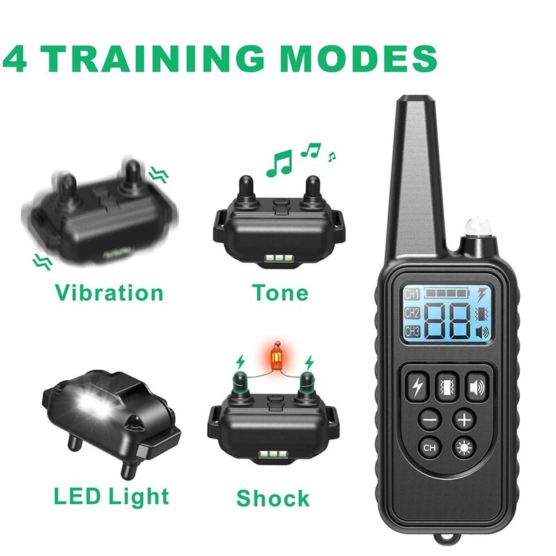 Collar de entrenamiento eléctrico para perro, cuello para mascotas con pantalla LCD, a prueba de agua, recargable, con sonido y a prueba de golpes y vibración, con rango de 800m