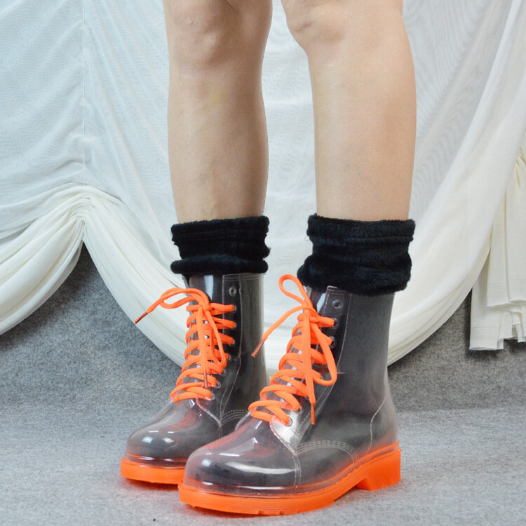 Botas de lluvia antideslizantes para mujer, botines transparentes de color caramelo, zapatos chanclos de agua, para invierno
