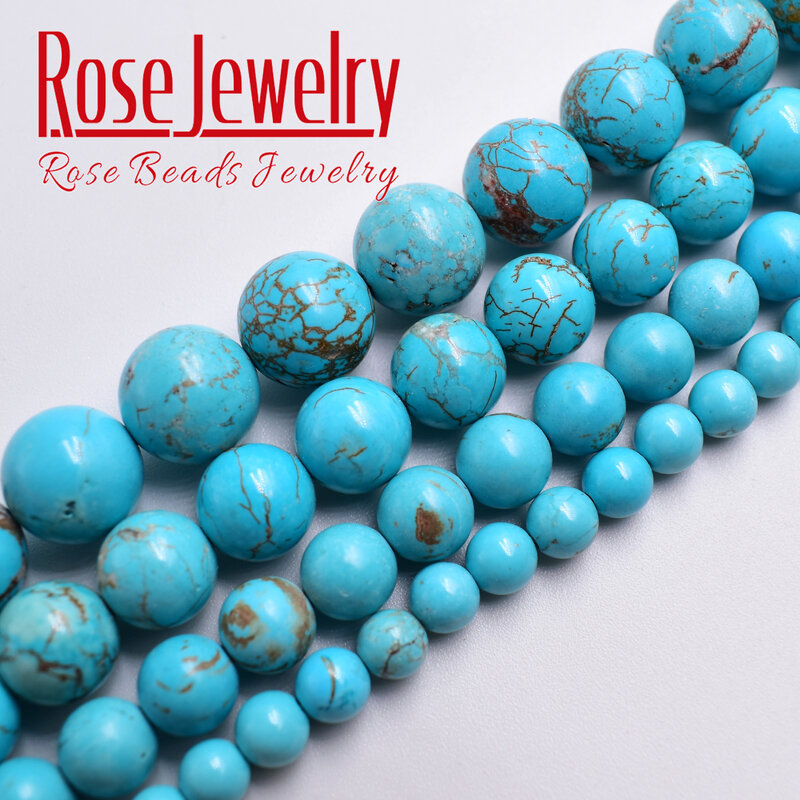 Pierres naturelles Turquoises bleues rondes, perles lisses et amples 15 "brin 4 6 8 10 12 MM taille au choix pour la fabrication de bijoux
