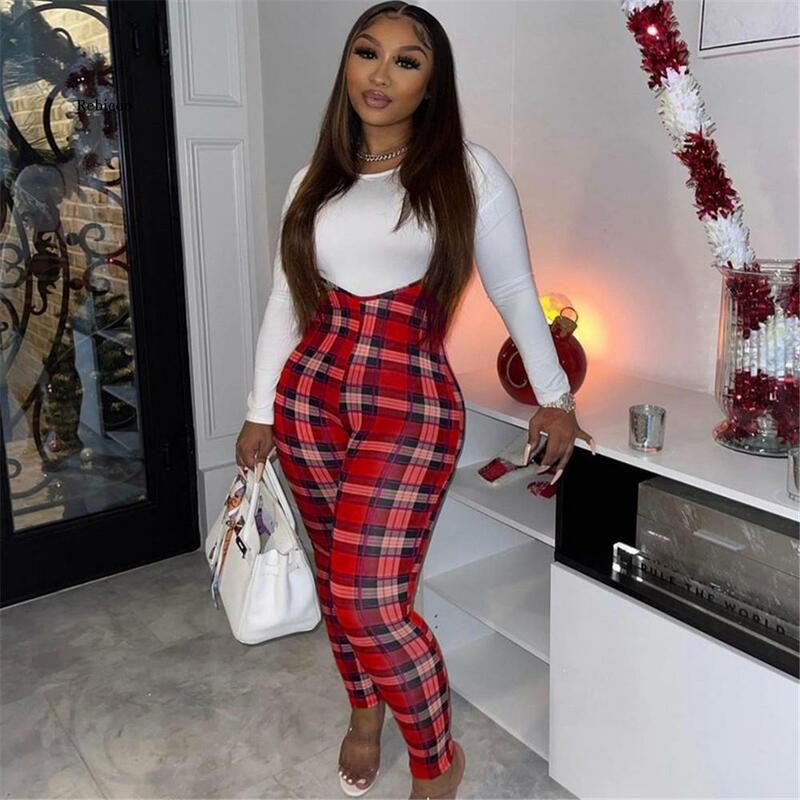 Women's Sexy Printed Checkered Suspenders Waist Casual Jumpsuit
