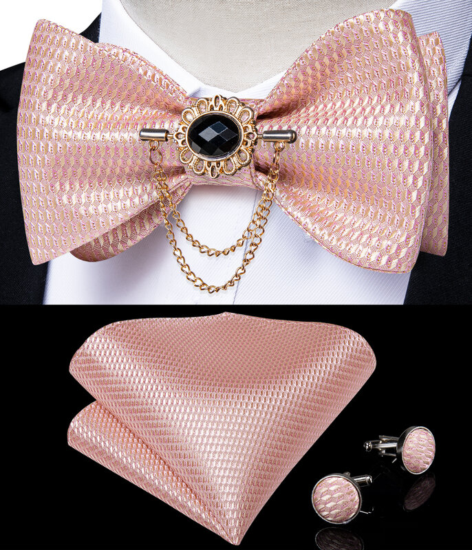 Мужской однотонный галстук-бабочка в розовую клетку, Шелковый жаккардовый тканый галстук-бабочка, платок, набор брошей, мужской галстук-бабочка, галстук-бабочка