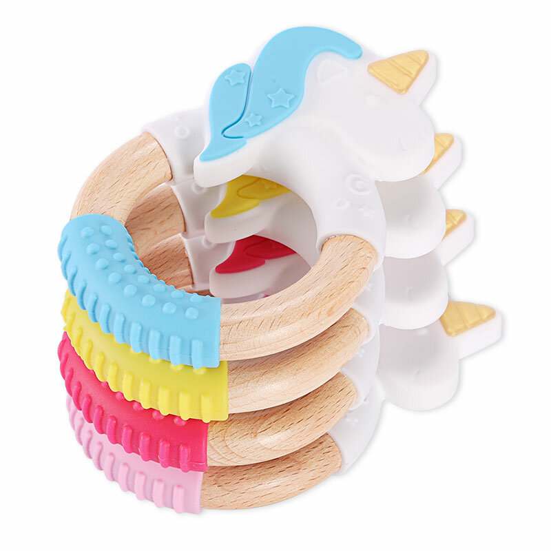 Chenkai-mordedor de madera de silicona para bebé, cadena de mordedor para bebé, juguete colgante para collar, 10 piezas