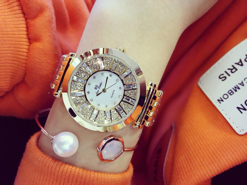 BS-Relógio Quartzo Diamante Cristal Completo Feminino, Pulseira Feminina, Relógios de Pulso, Relógio, Novo, 116635