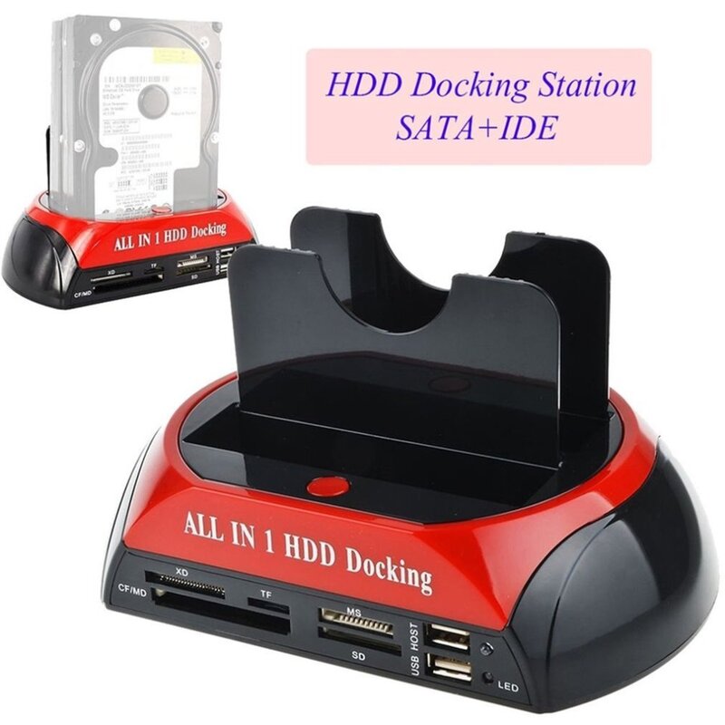 Multifuncional hdd docking station dupla usb 2.0 2.5/3.5 Polegada ide sata hdd caixa de disco rígido externo gabinete leitor cartão