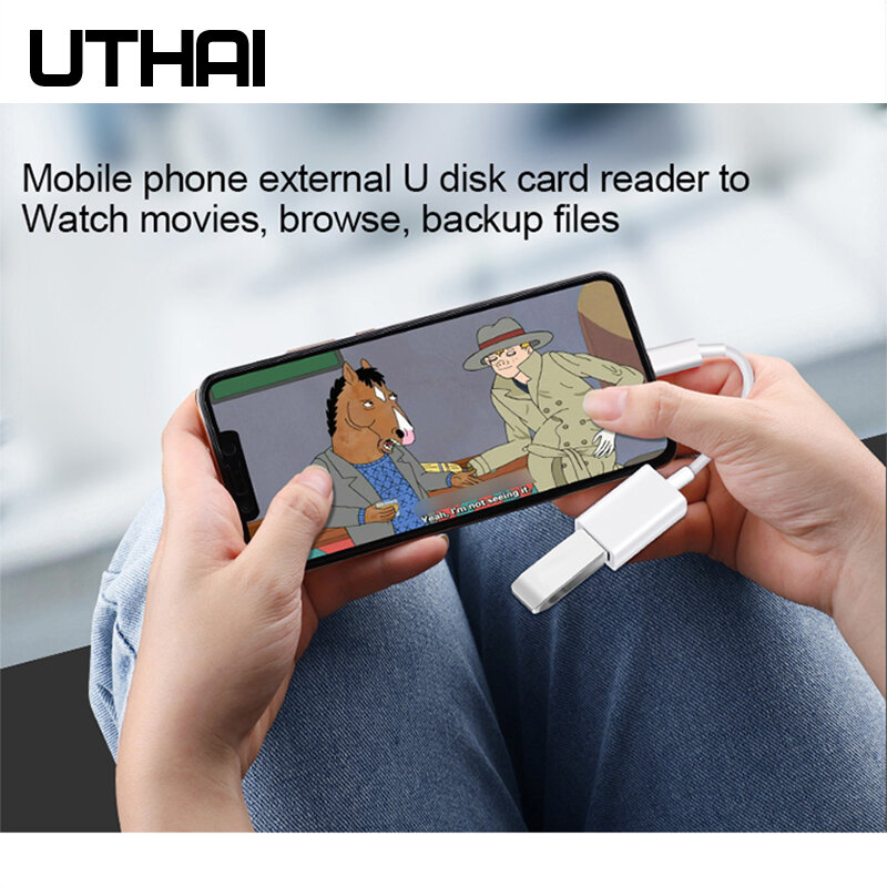 Uthai j11 tipo-c para usb adaptador usb c otg cabo para macbook pro tipo-c para usb2.0 leitor de cartão