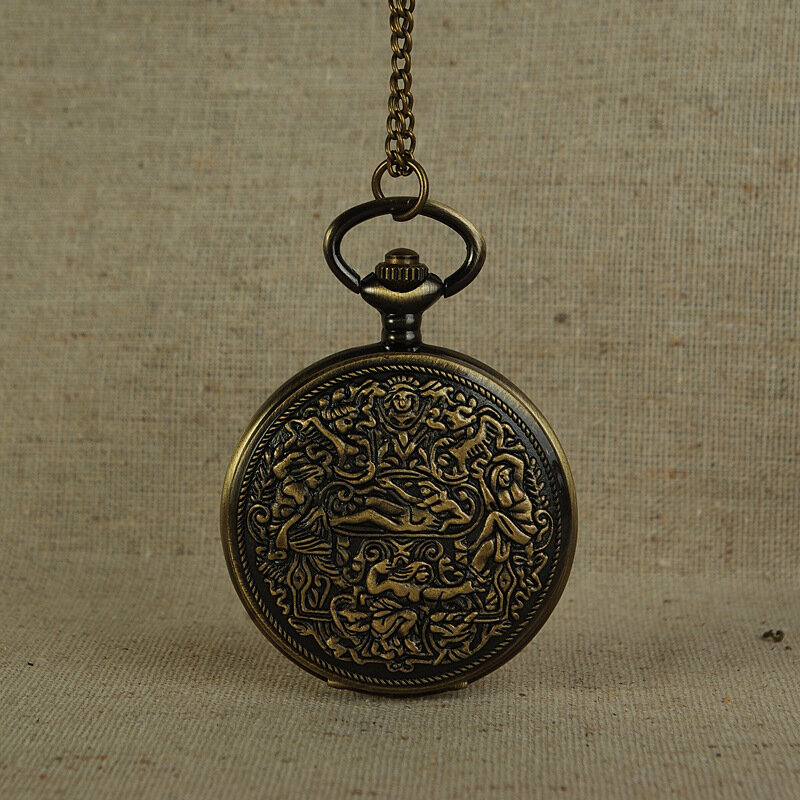 Relógio de bolso feminino, relógio grande de bolso retrô de bronze para mulheres, mural clássico, 8056