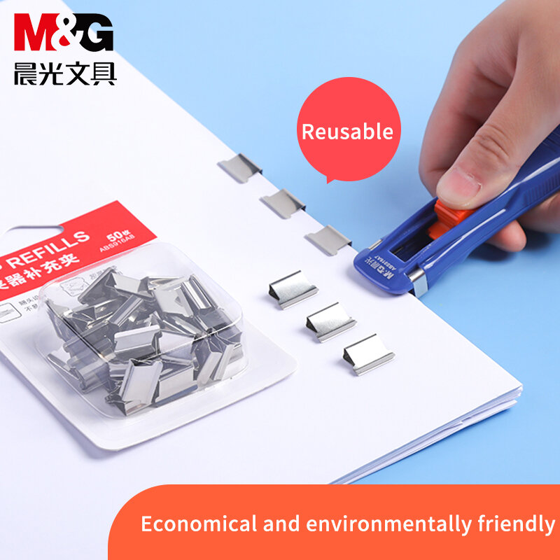 M&G 2in1 Clamp Clip Dispenser Kit Handheld Fast Binding Clip #40 Stainless Metal Refill Clips Paper Clipper for School Office