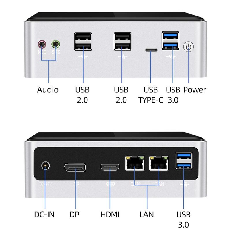 Mini PC i7 10510U 8550U 8GB/16GB DDR4 M.2 NVMe SSD Windows 10 300Mbps WiFi 4K 60Hz HDMI DP 8xUSB Type-C 2xGigabit Ethernet HTPC