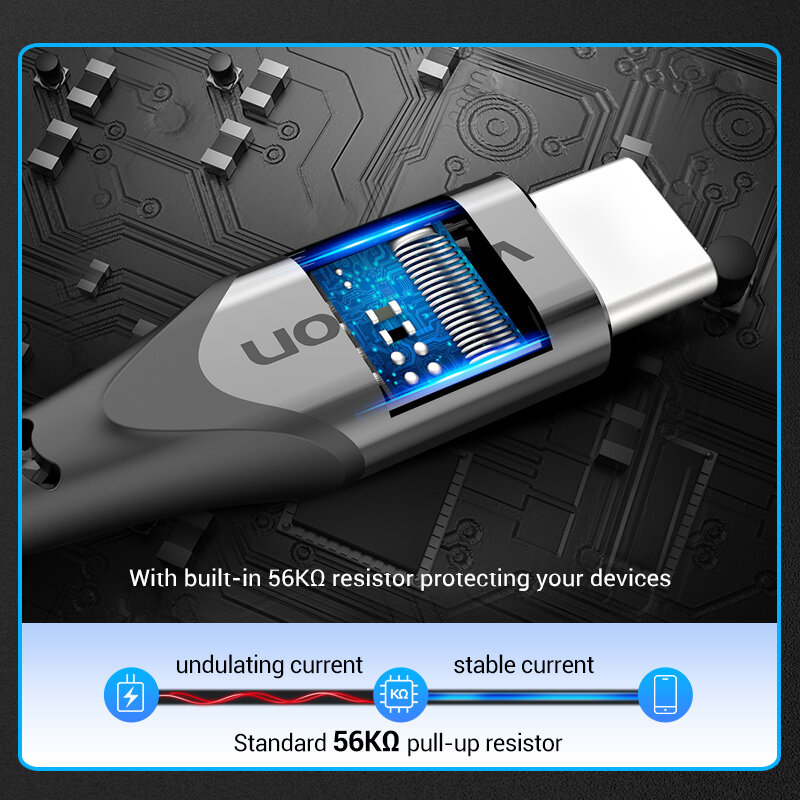 Vention สาย USB Type C สำหรับ Samsung poco 3A S21ชาร์จเร็ว USB C ที่ชาร์จสายวันที่สำหรับ Xiaomi redmi Note 8 Type-C Cabo