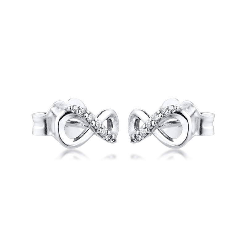 100% 925 Sterling Silver Jewelry Sparkling Infinity Stud Earrings Free Shipping