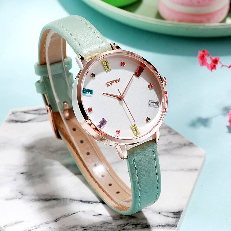 Gemstone zegarki damskie pasek ze skóry naturalnej nowoczesny stylowy lekki luksusowy zegar biznesowy