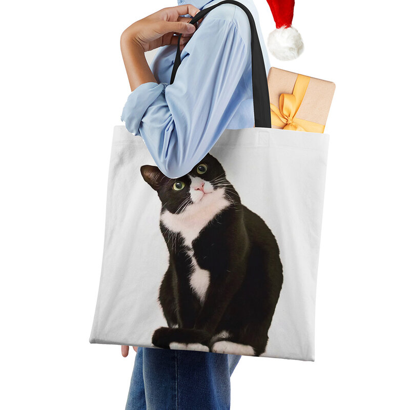 Dame Designer Tote Taschen Sumi Schwarz Katze Gedruckt Leinen Stoff Eco Handtasche Shopping Büro Wiederverwendbare Casual Schulter Tasche