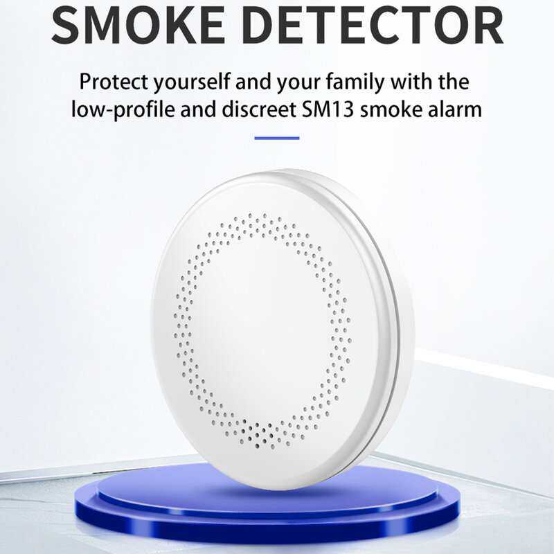 Tuya สมาร์ทบ้านเครื่องตรวจจับควันเชื่อมต่อ WLAN แบตเตอรี่ AA Fire Detector Test ผู้ชนะ Wi-Fi Fire Detector สอดคล้องกับ EN 14604