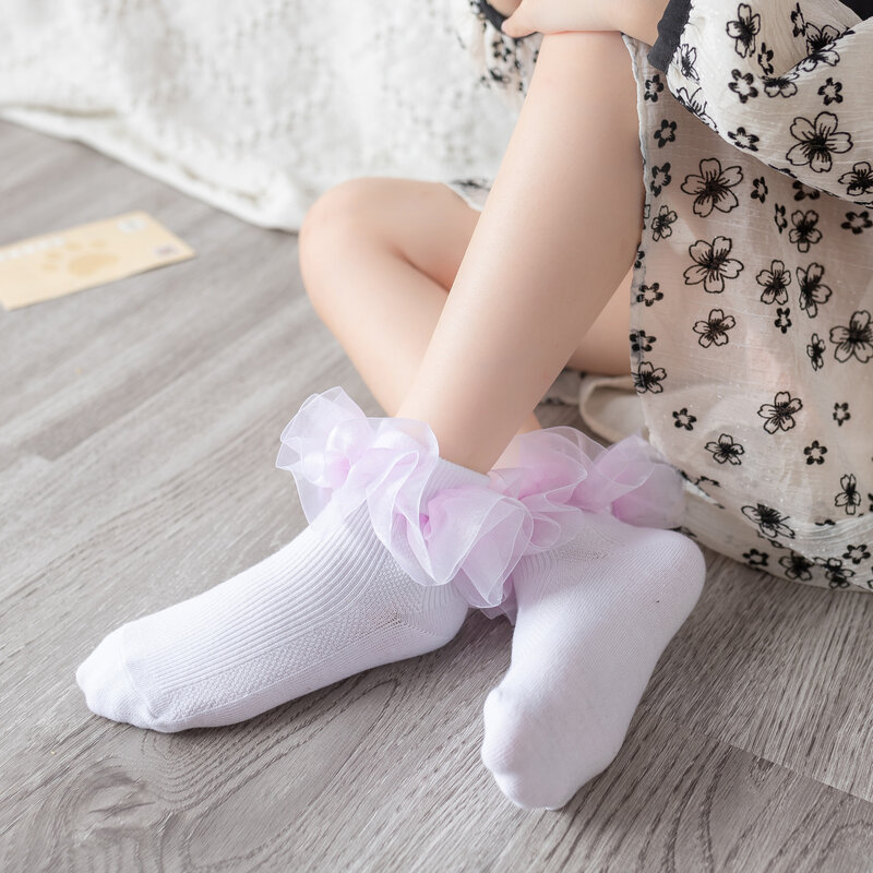 Calcetines de algodón con volantes de colores arcoíris para niños, medias de baile con bridas, calcetines de algodón de princesa para estudiantes, cómodos y breat